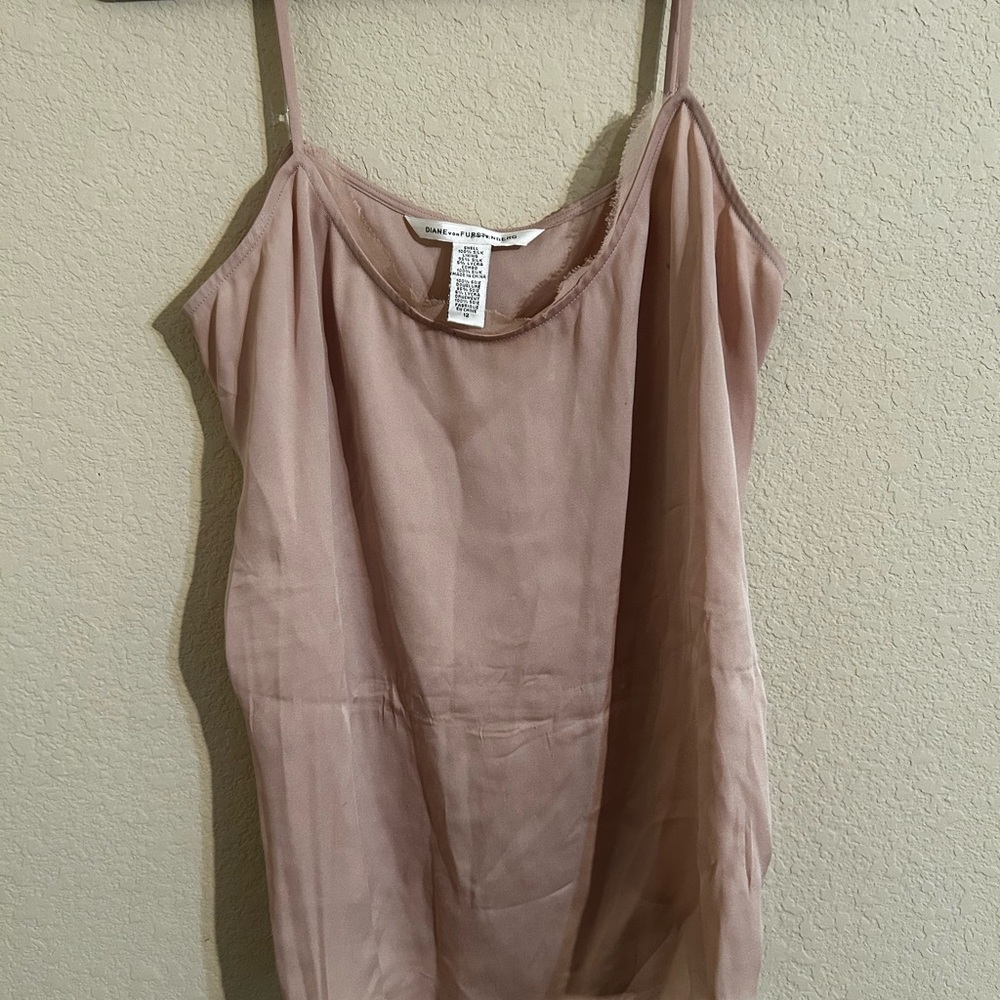 Diane Von Furstenberg Dusty Rose Satin-Feel Spaghetti Strap Cami 100% Silk